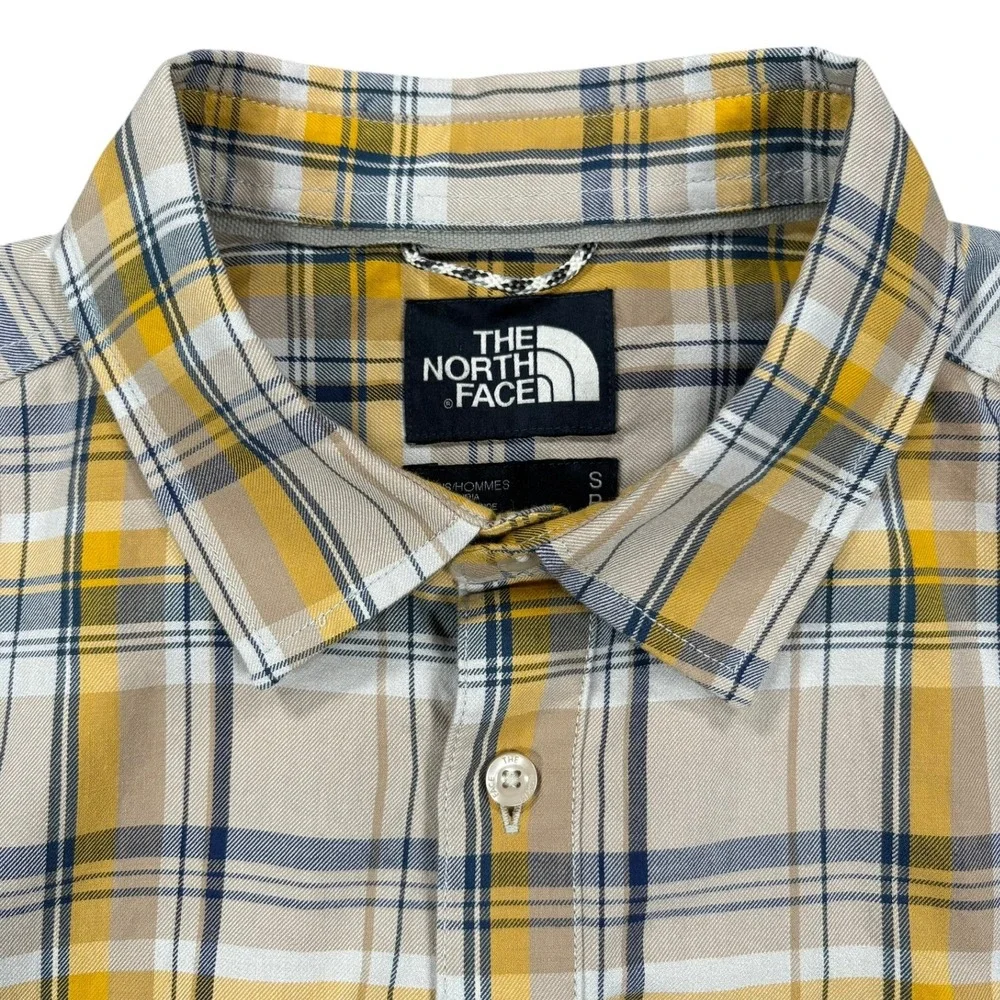 The North Face Short Sleeve Hiking Shirt Mens Size S Yellow Plaid Button‎ Up